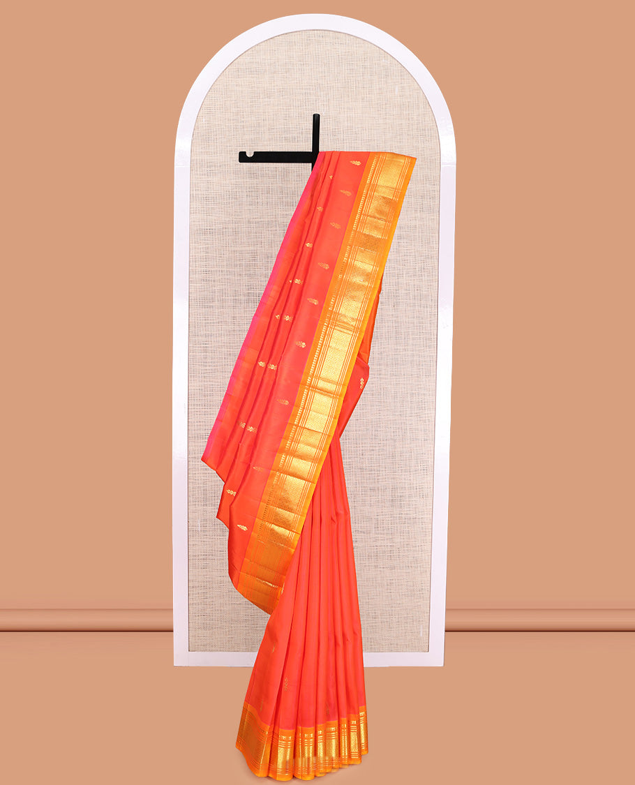 Orange Woven Contrast Kanchipuram Silk Saree
