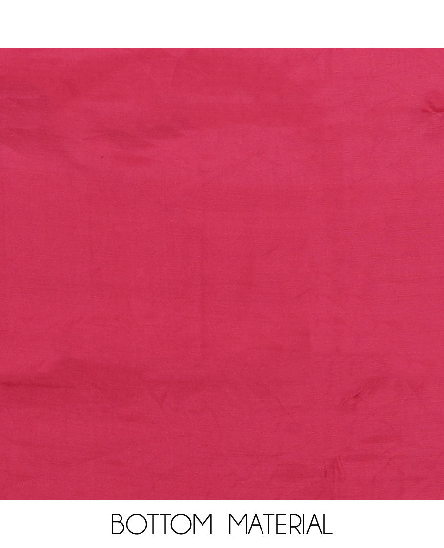 Pink material chudidar set, striped and neck work top, plain bottom, and floral printed dupatta