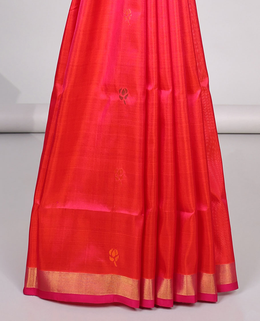 Red floral buttas uppada silk saree with contrast zari border & floral design pallu