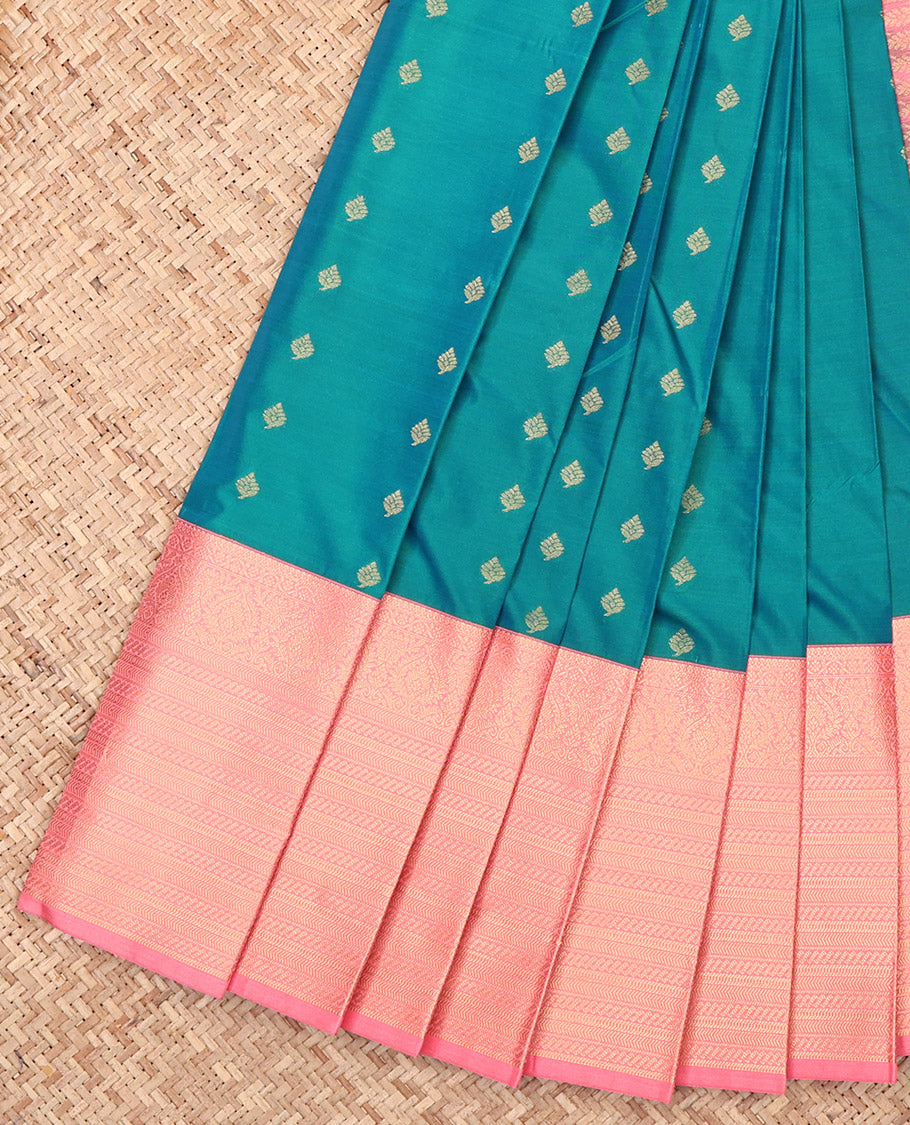Blue Budget Silk Saree, Graced with Zari Buttas, Complemented by a Contrast Traditional Zari Border, Grand Pallu, and a Contrast Blouse