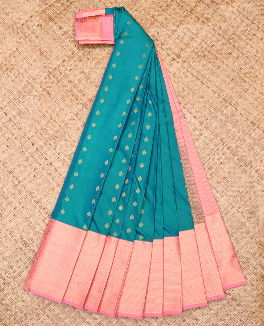 Blue Budget Silk Saree, Graced with Zari Buttas, Complemented by a Contrast Traditional Zari Border, Grand Pallu, and a Contrast Blouse