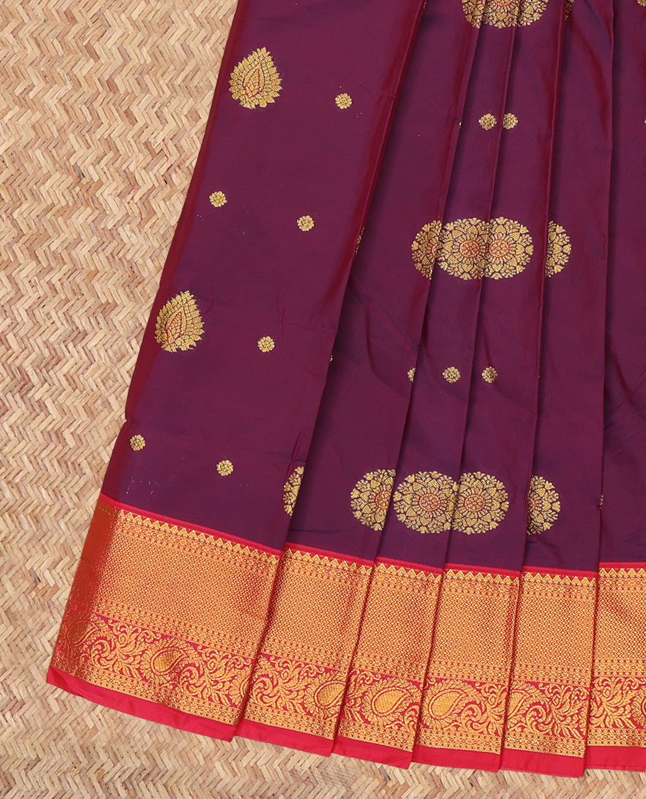 Purple Budget Silk Saree, Elevated with Zari Buttas, a Contrast Traditional Zari Border, Grand Pallu, and a Contrast Blouse