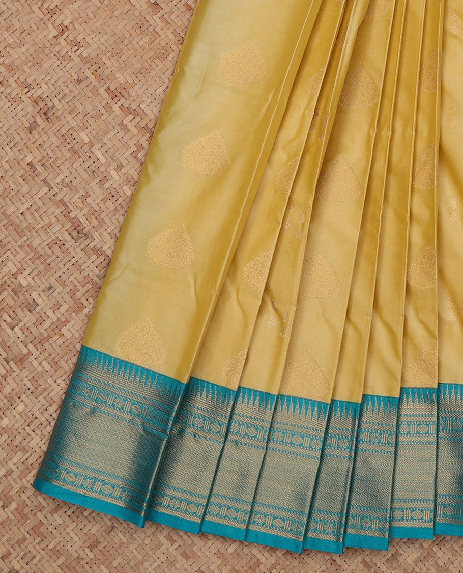 Yellow Budget Silk Saree, Woven with Zari Buttas, a Contrast Traditional Zari Border, Grand Pallu, and a Contrast Blouse