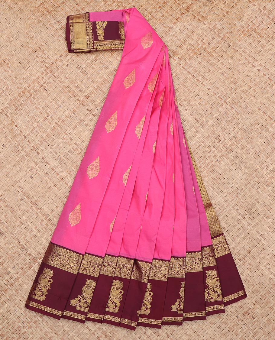 Pink Elephant Design Budget Silk Saree