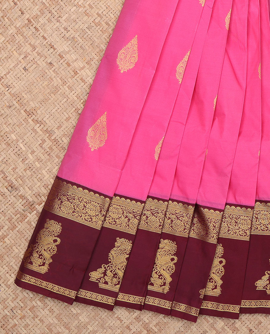 Pink Elephant Design Budget Silk Saree