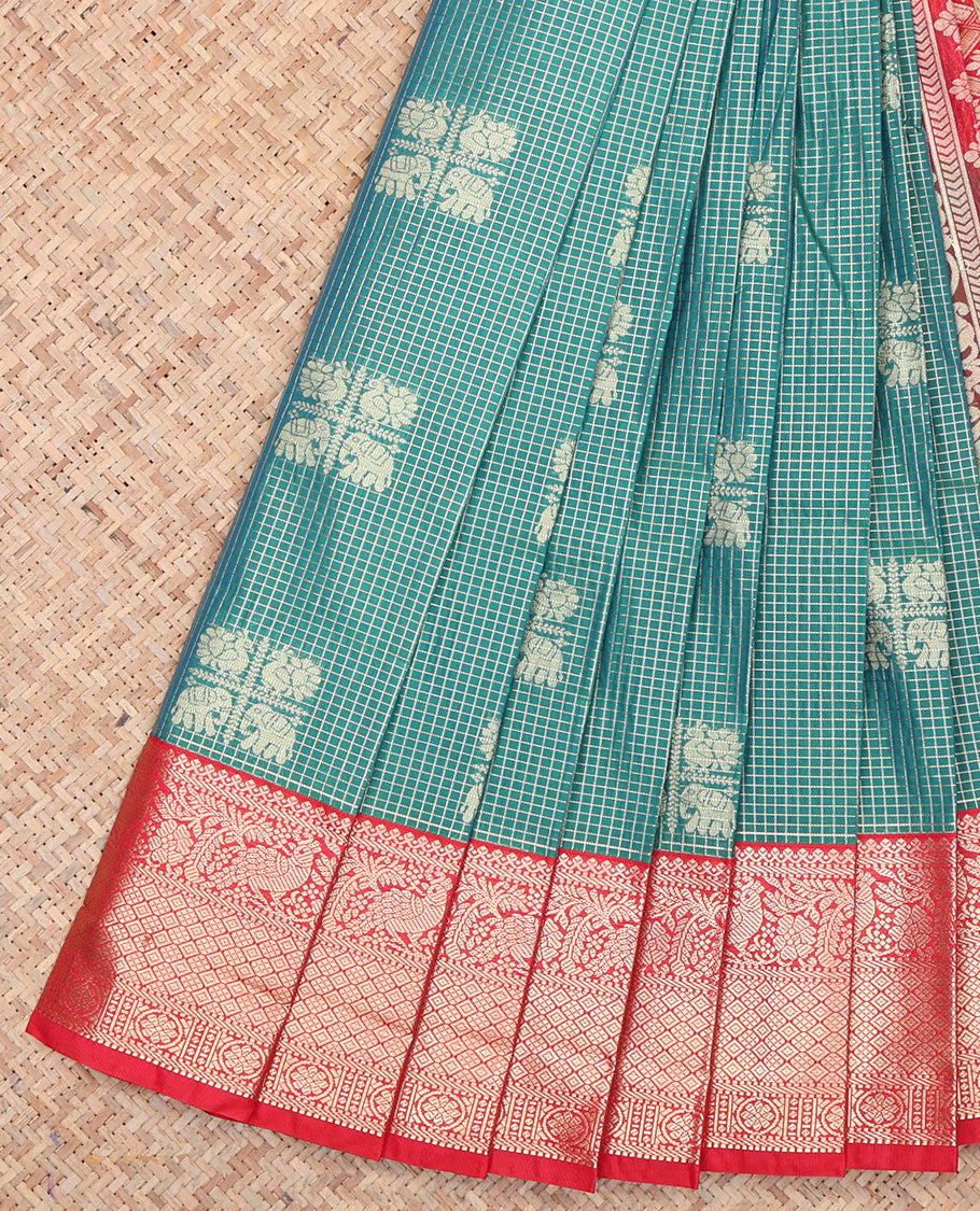 Blue Budget Contrast Checks Silk Saree