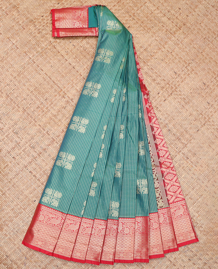 Blue Budget Contrast Checks Silk Saree