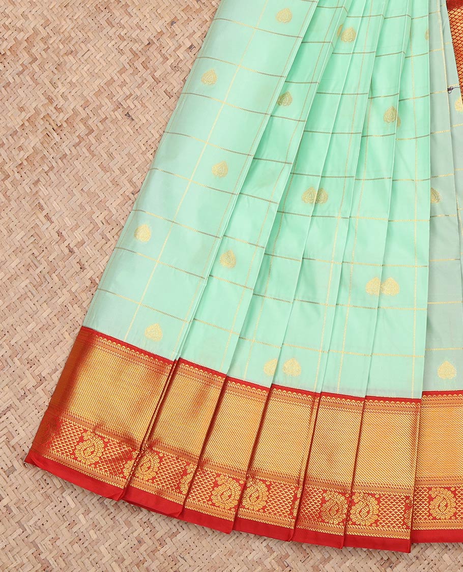 Turquoise Zari Butta and Checks Budget Silk Saree