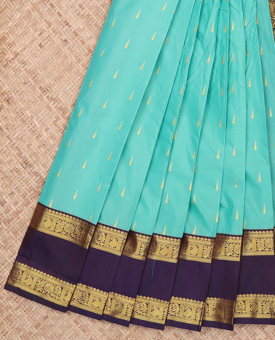 Turquoise Temple Buttas Budget Silk Saree