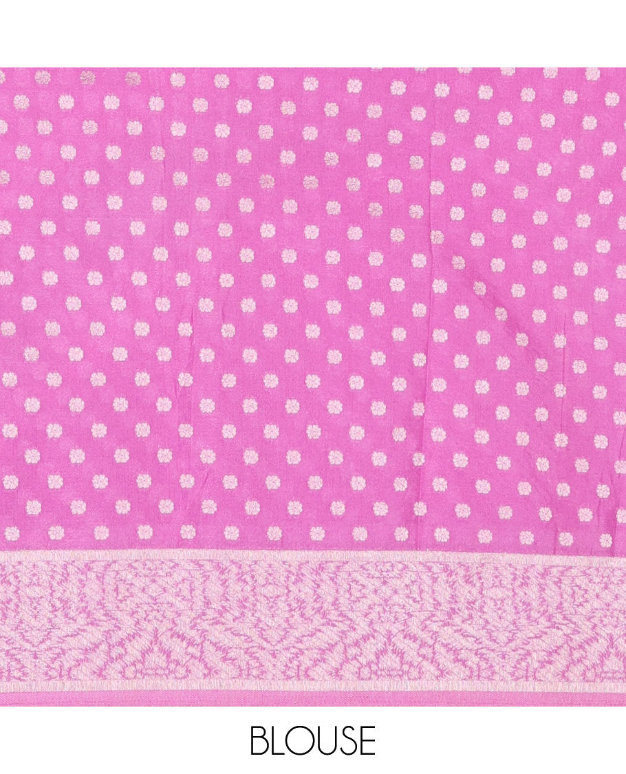 Pink diagonal striped fancy crepe saree, self-border & pallu of zari designs