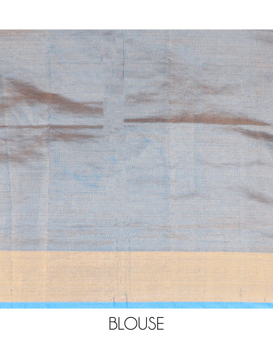 Orange floral printed Andhra cotton saree, contrast bavanji border, and pallu of bird and floral print