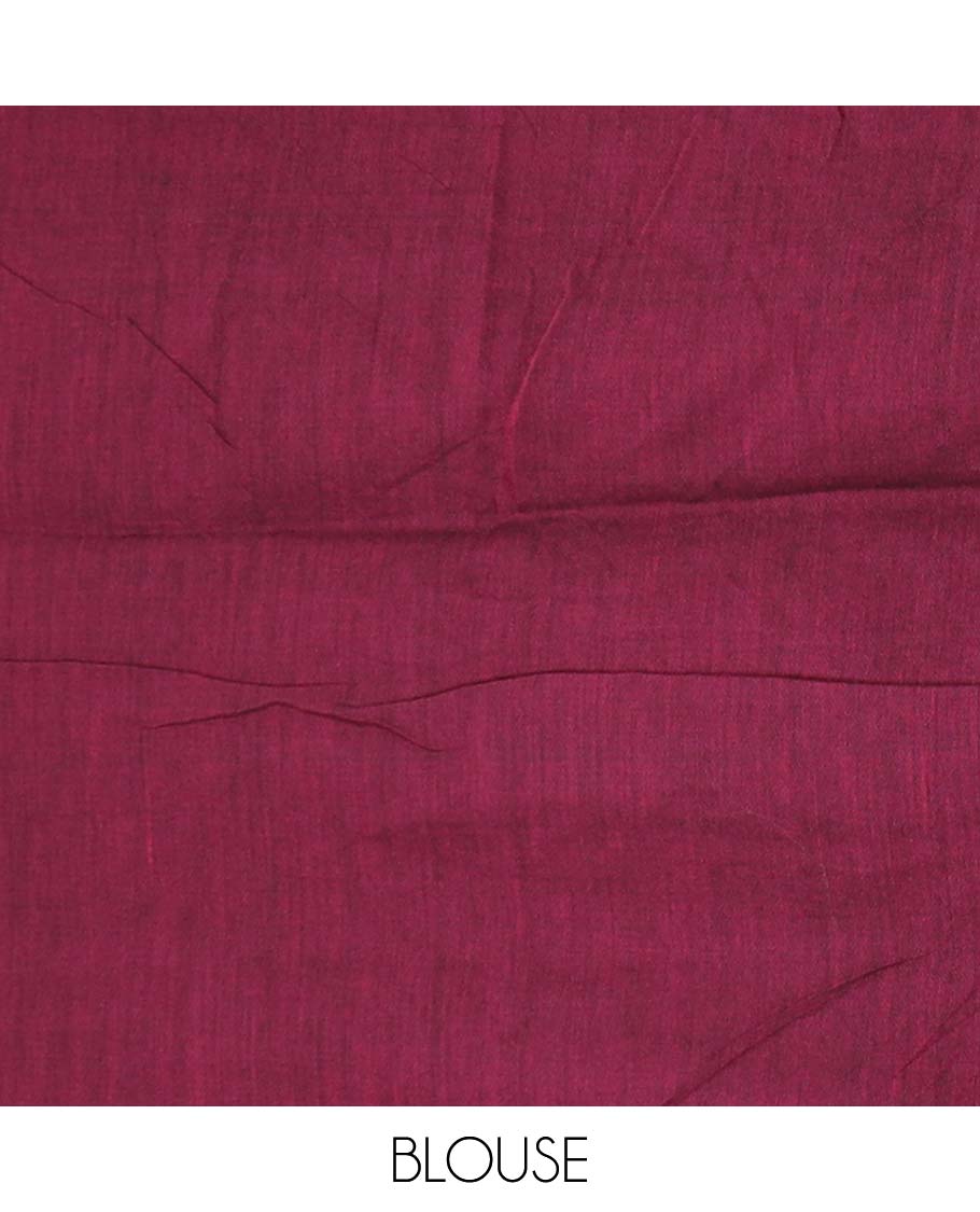 Wine Khadi Cotton Saree Creatively Embroidered with Colorful Butterfly Motifs, Pallu Beautifully Decked Up with Butterfly Embroidery, and Paired with a Matching Blouse