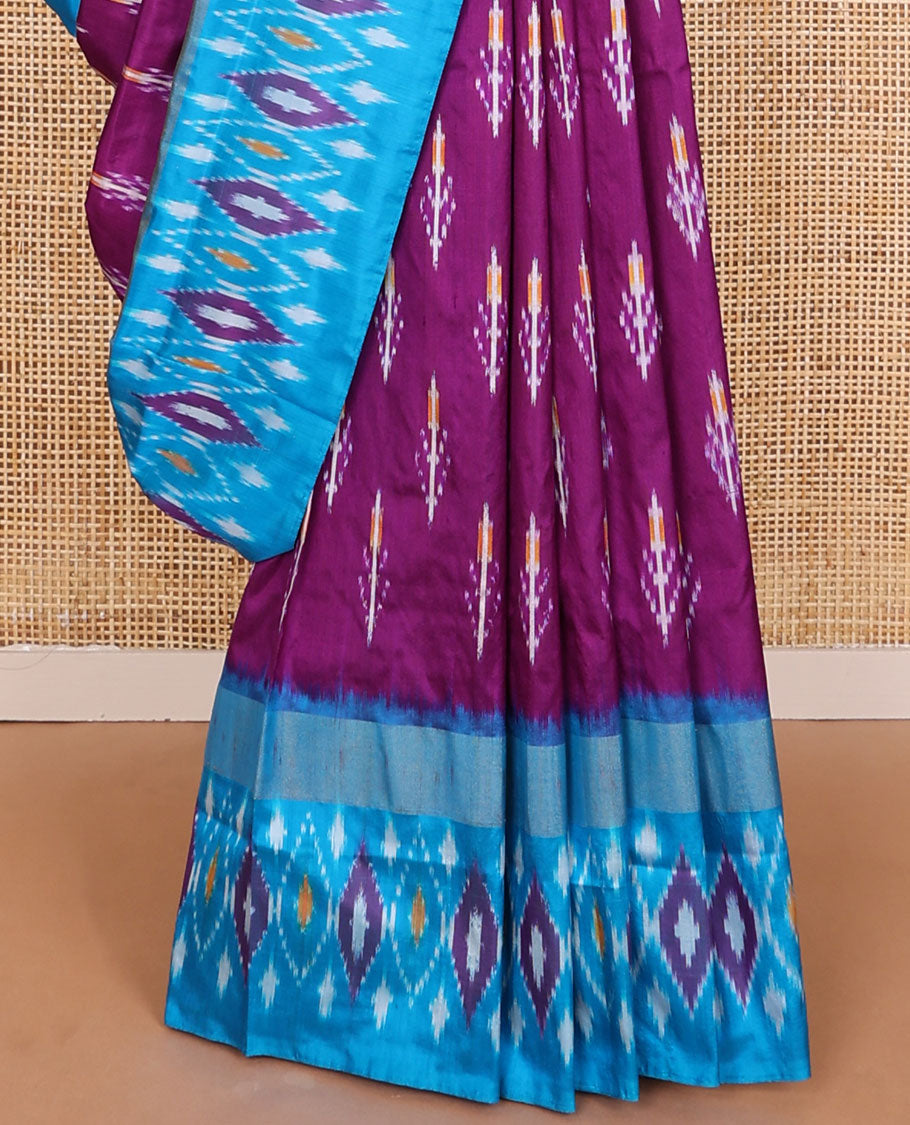 Purple ikkat saree with buttas, contrast ikkat border & pallu of ikkat design