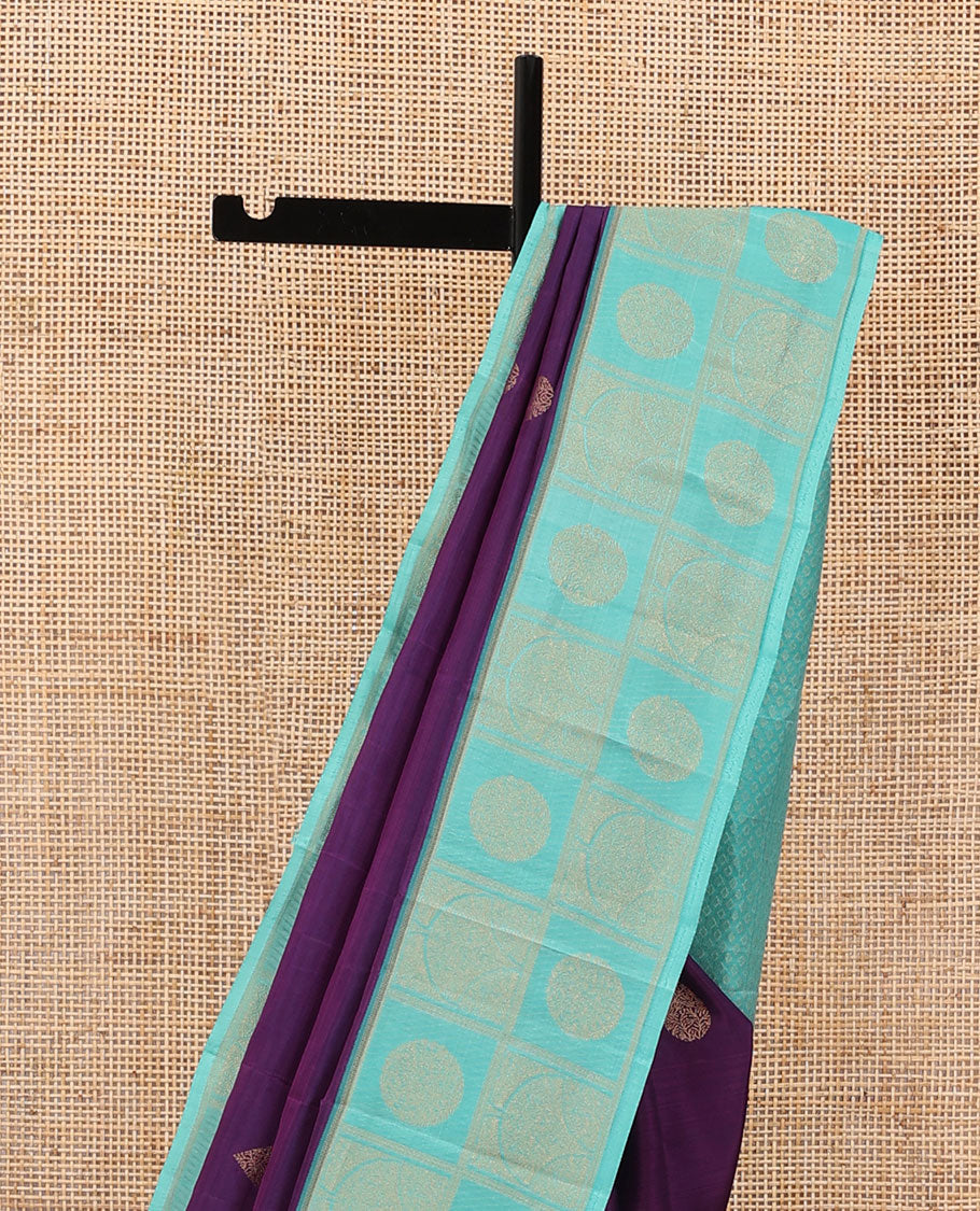 Purple zari buttas silk saree, contrast zari butta enclosed checked border & zari woven pallu of jaal designs