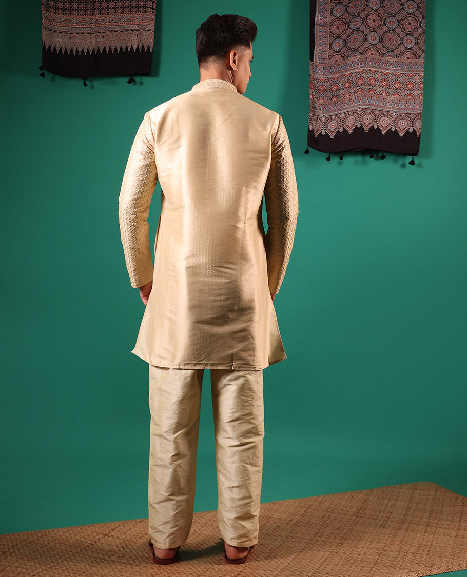 Sandal jaal pattern sequins embroidered full-sleeved men's kurta