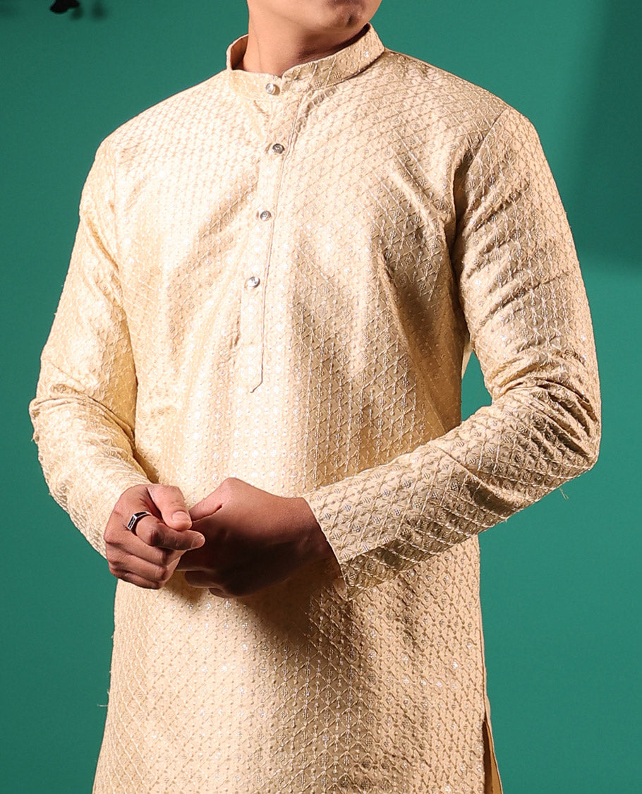 Sandal jaal pattern sequins embroidered full-sleeved men's kurta