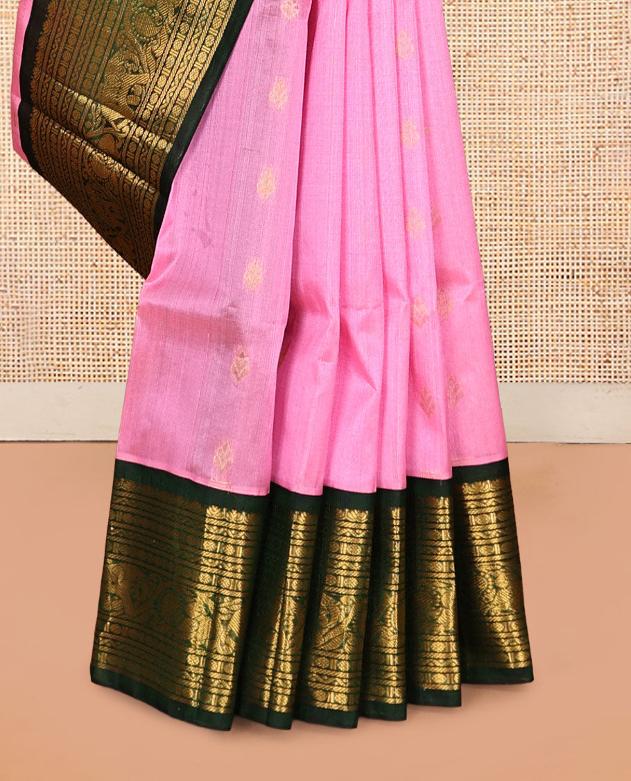 Pink Zari Buttas Kuppadam Silk Saree, a Contrast Traditional Zari Border, Intricate Pallu, a Contrast Blouse