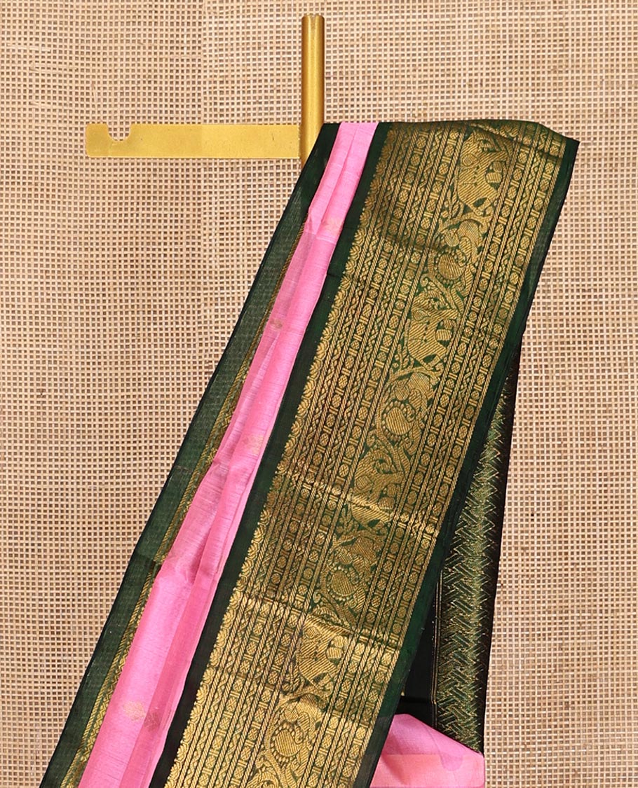 Pink Zari Buttas Kuppadam Silk Saree, a Contrast Traditional Zari Border, Intricate Pallu, a Contrast Blouse