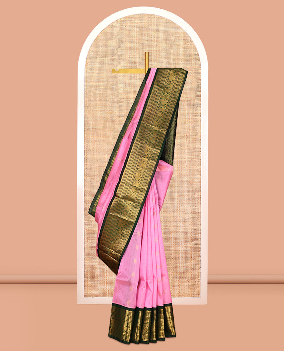 Pink Zari Buttas Kuppadam Silk Saree, a Contrast Traditional Zari Border, Intricate Pallu, a Contrast Blouse