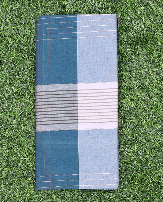 Blue vertical and horizontal striped cotton cozy lungi