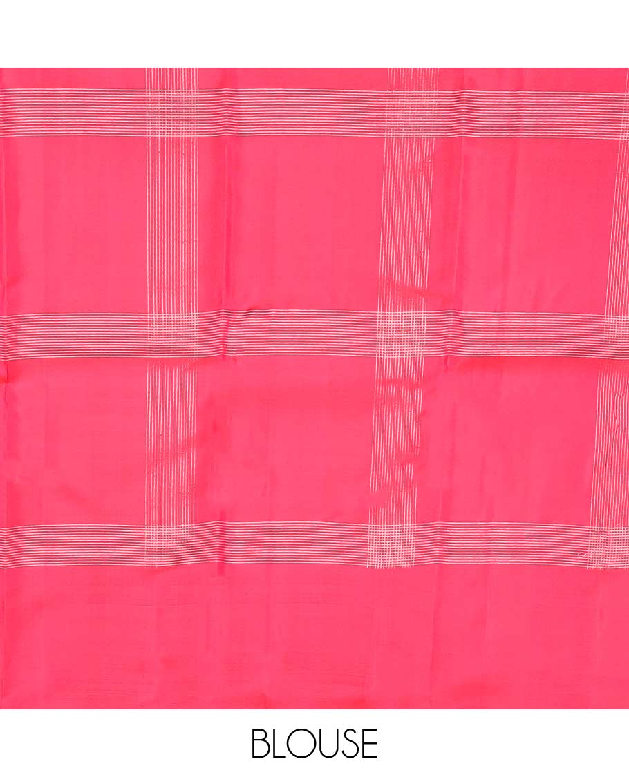 Orange checked mayuri soft silk saree with contrast floral design border & geometric design border