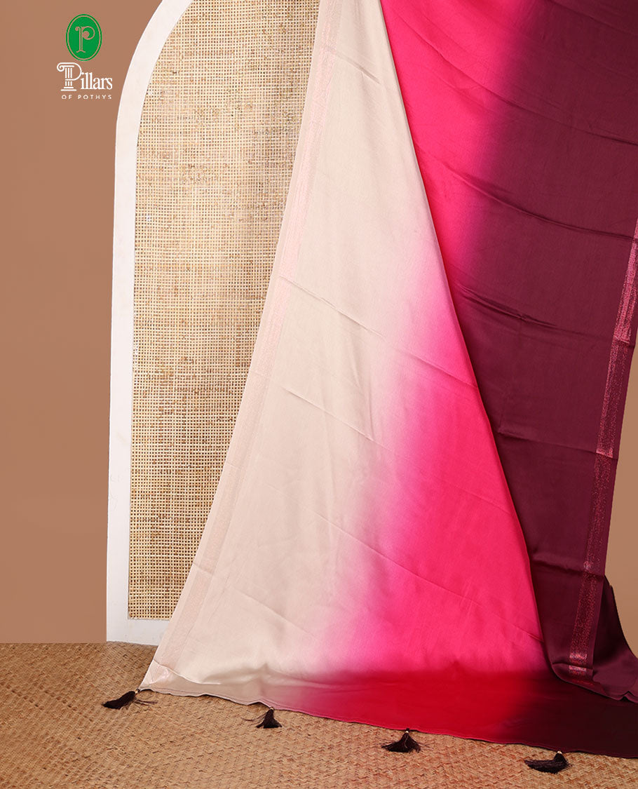 Multi- 3-D dying satin saree with zari piping border & self pallu along with net jaal, sequins enbroidery blouse