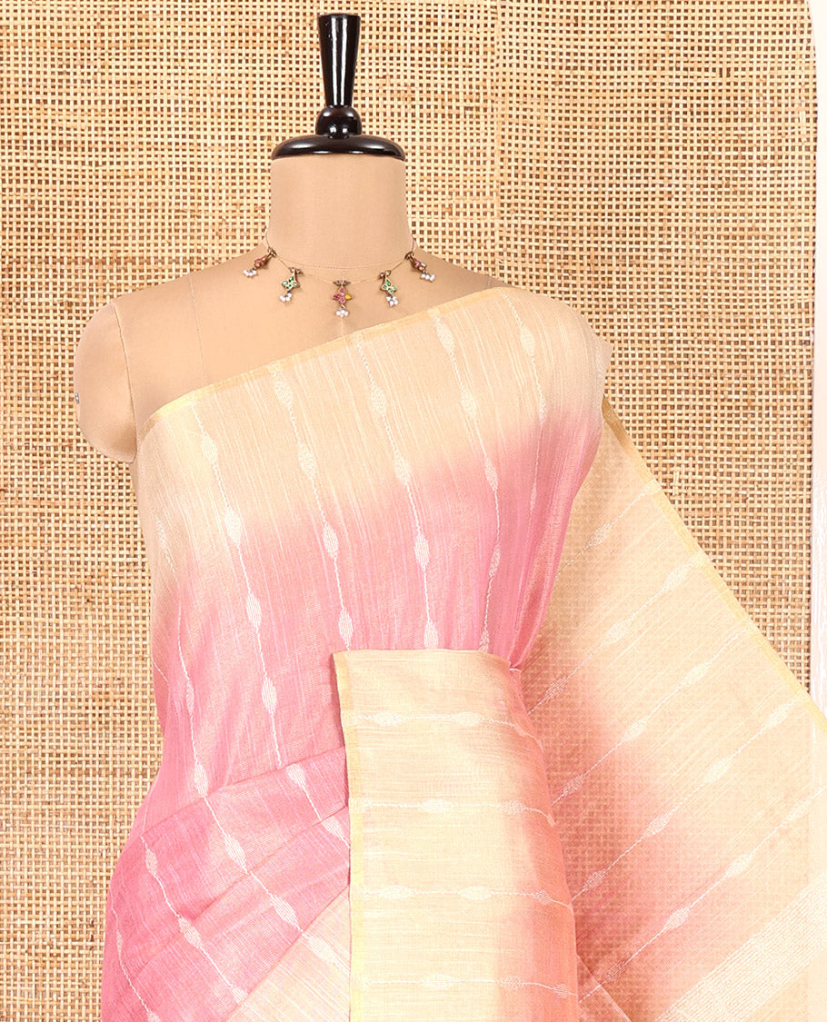 Pink Bhagalpur Cotton Saree, Accentuated with Dotted-Thread Stripes, Contrast Thread Striped Border, Pallu of Thread Stripes, and a Contrast Blouse