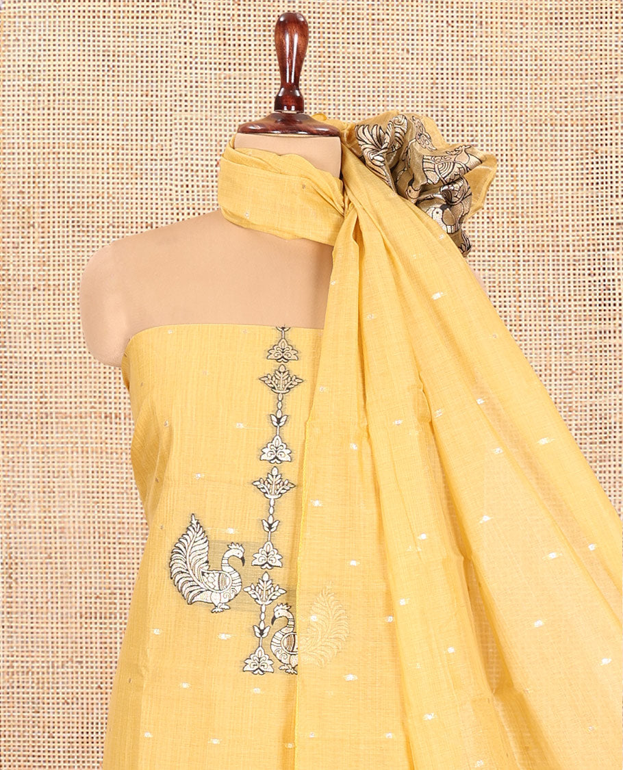 Yellow Chanderi Material Chudidar, Zari Buttas and Annam Buttas Top, Matching Bottom, Annam Buttas Dupatta