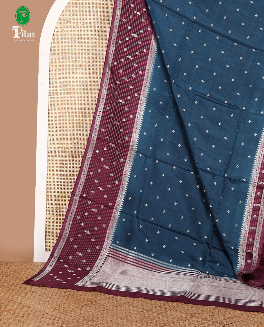 Blue zari dola silk saree with banaras border & rich pallu along with plain blouse