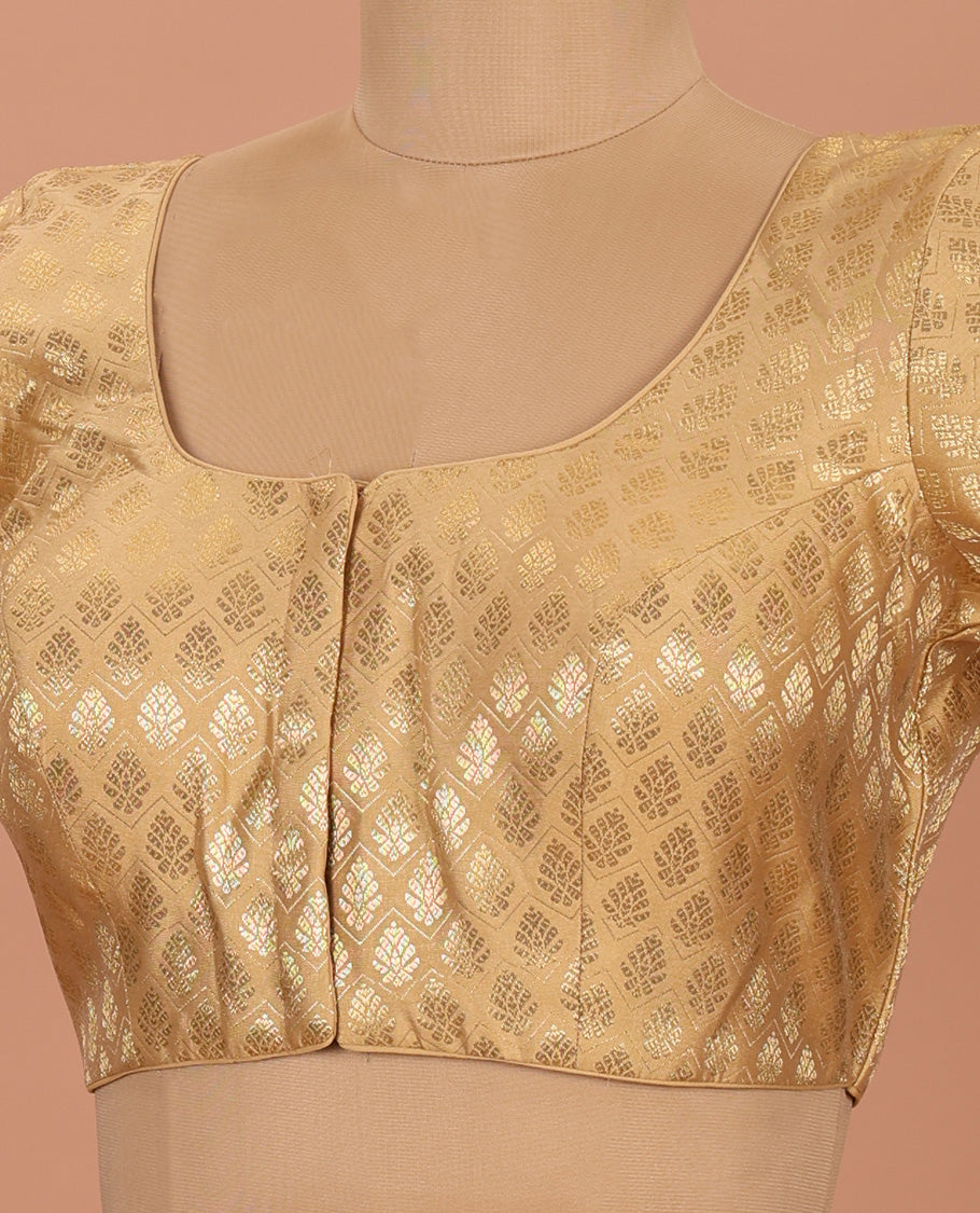 Gold buttas and chevron striped front-back round neck elbow-sleeve readymade blouse