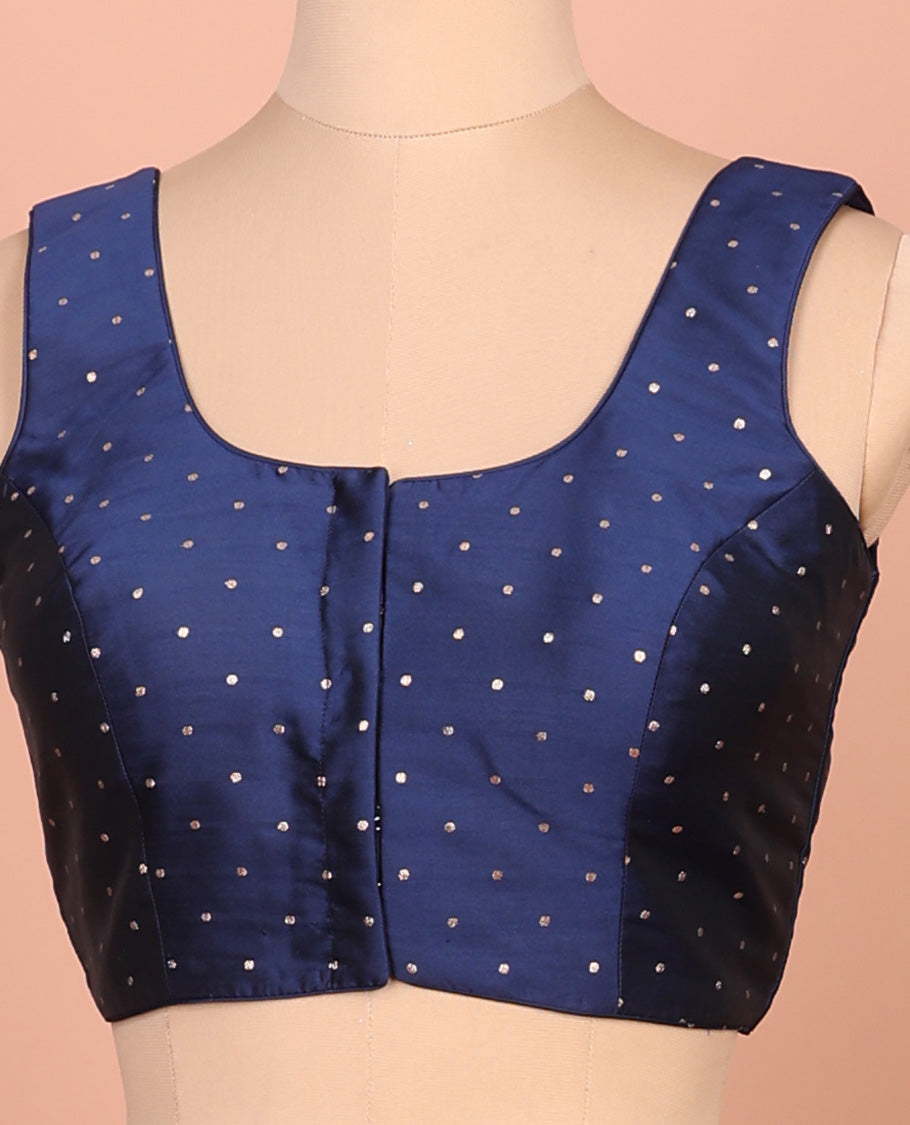 Navy blue glitter dotted front and back round necked sleeveless readymade blouse
