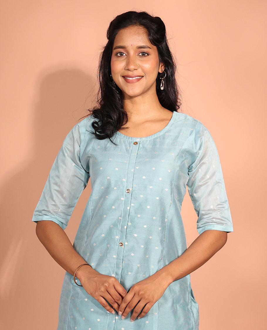 Pale Blue Chanderi Silk Readymade Suit
