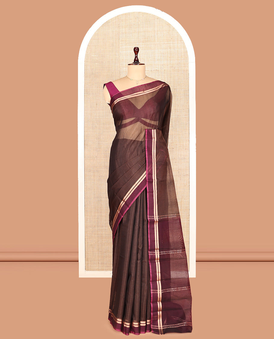 Dark Chocolate Brown Silk Cotton Saree