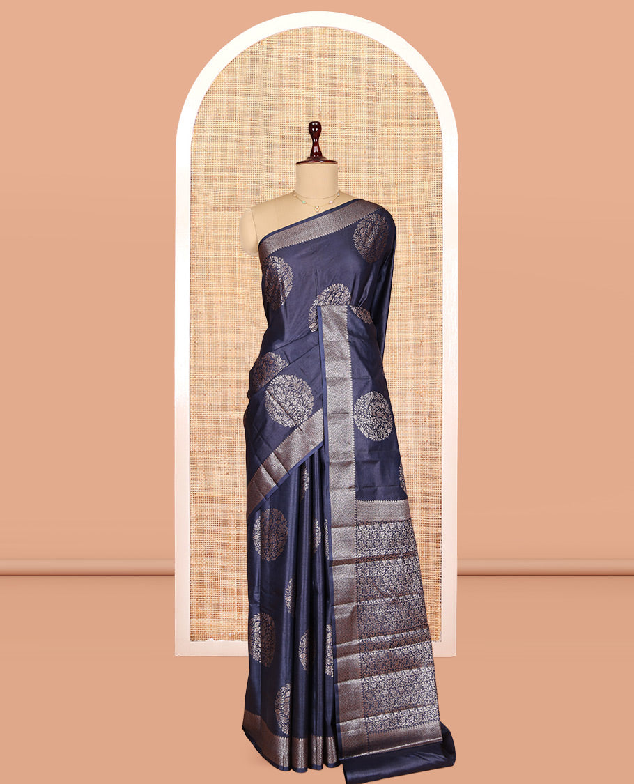 Pink Tusser Silk Saree, Decked Up with Zari Buttas, a Zari Border, Intricate Pallu, and a Matching Blouse