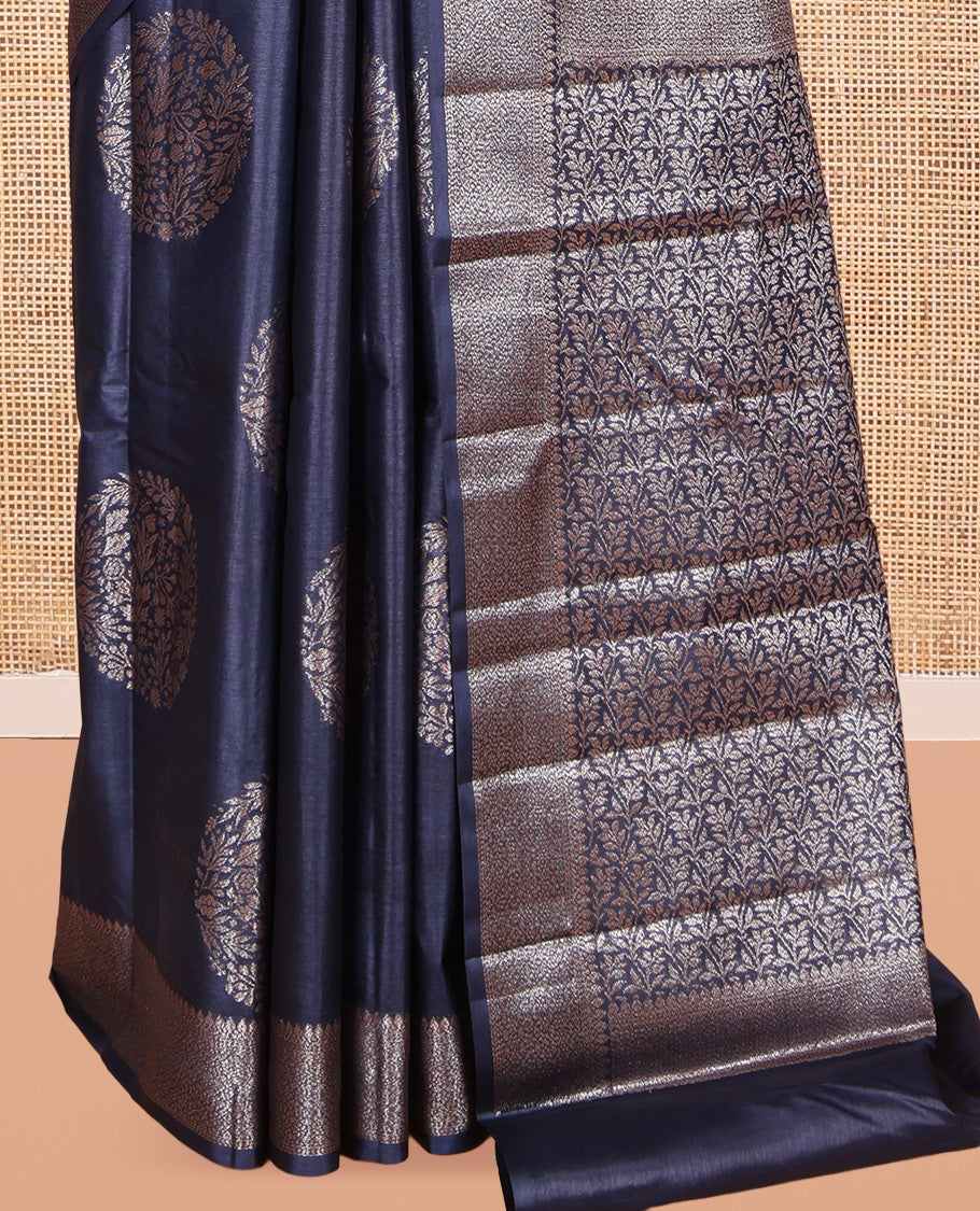 Pink Tusser Silk Saree, Decked Up with Zari Buttas, a Zari Border, Intricate Pallu, and a Matching Blouse