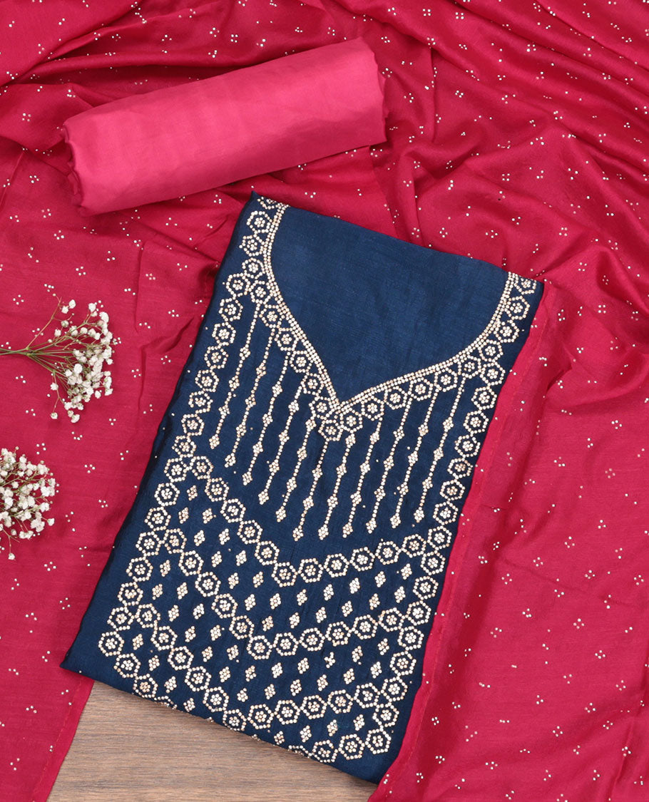 Blue Vichitra Silk Material Chudidar Set
