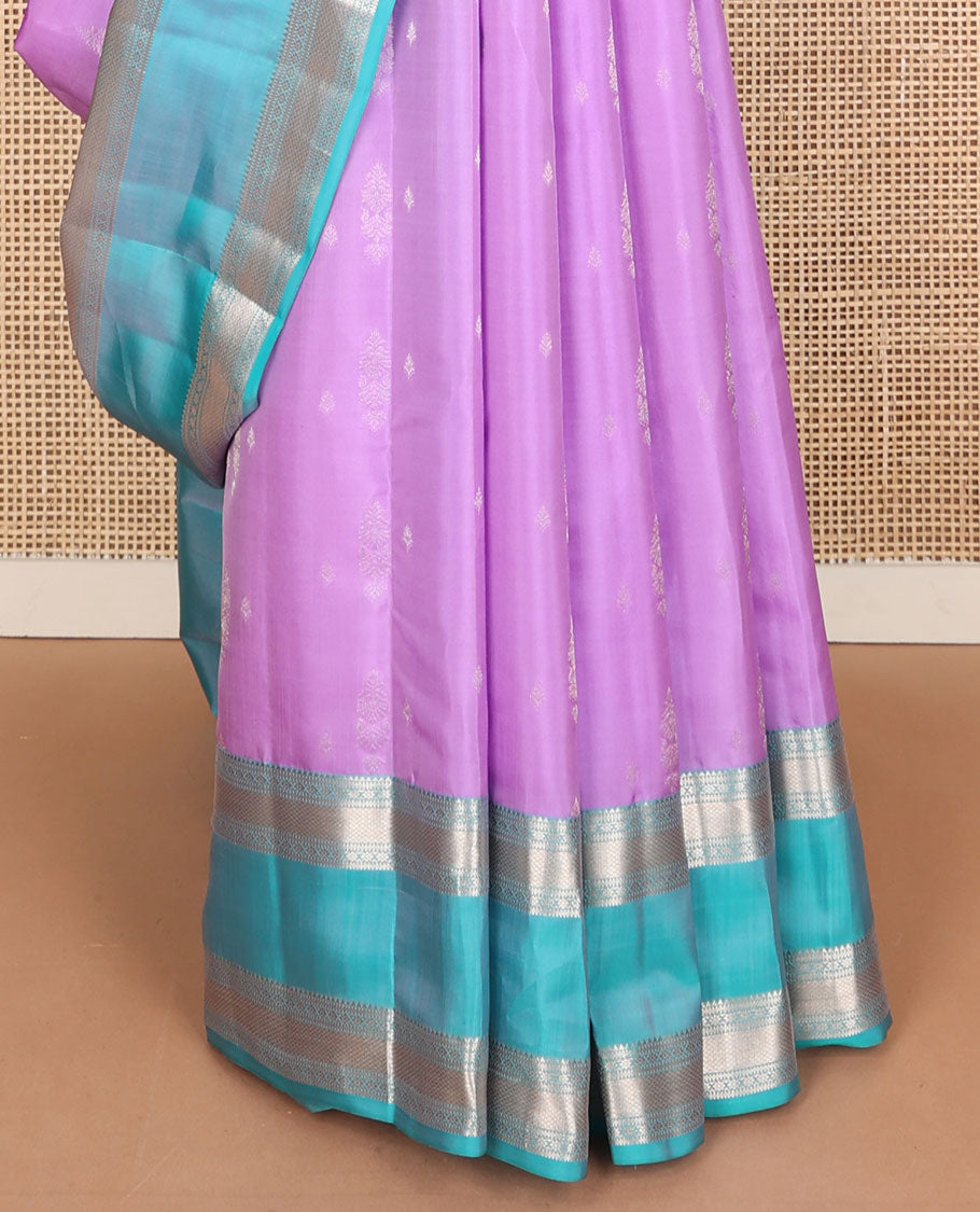 Pink zari buttas vasundhara elite silk saree, contrast rettai pettu border of rekku, muthu, diamond & kuyil kann & pallu steeped with kodi visiry designs