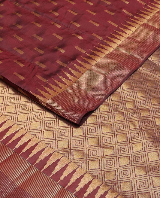 Maroon zari buttas Vasundhara silk mix saree, thazampoo rekku zari border & jaal pallu
