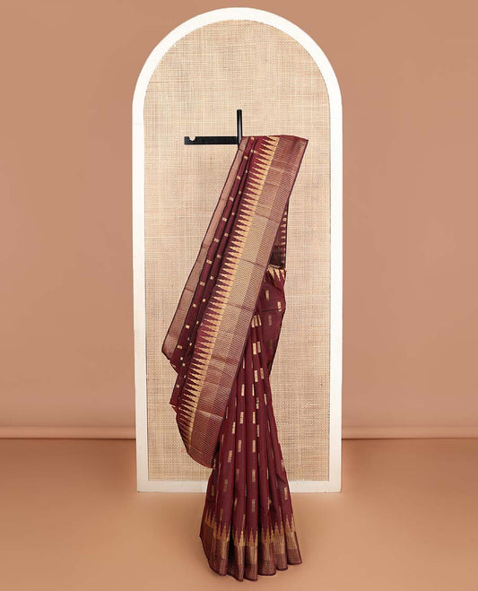 Maroon zari buttas Vasundhara silk mix saree, thazampoo rekku zari border & jaal pallu