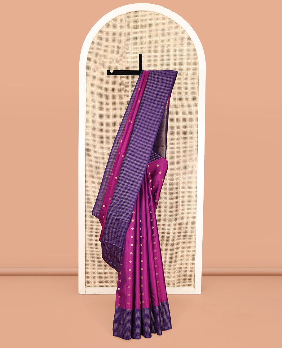 Pink Vasundhara Lite-Silk Mix Saree, Detailed with Rudraksham Zari Buttas, Contrast Zari Checked Border, Grand Pallu, and a Contrast Blouse