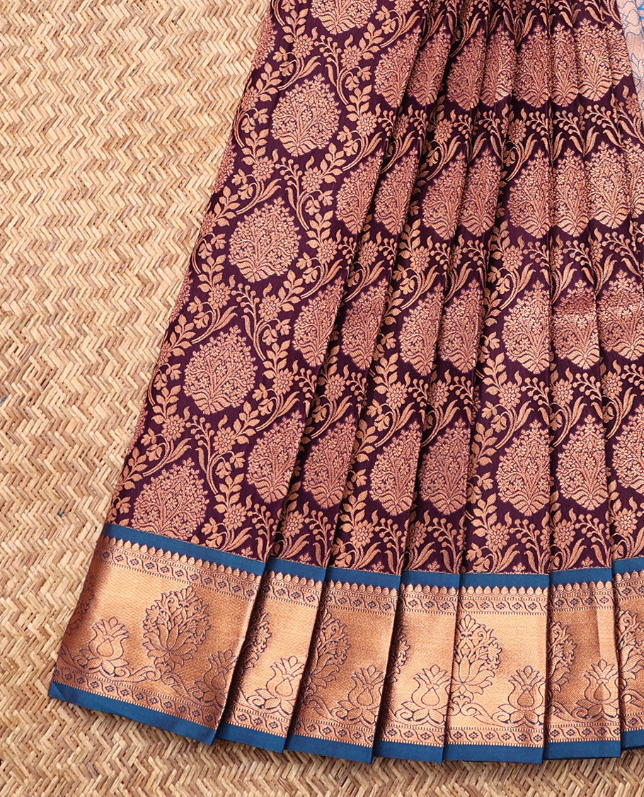 Brown Budget Silk Saree, Accentuated with Jacquard Design, Contrast Traditional Zari Border, Grand Jaal Pallu, and a Contrast Blouse