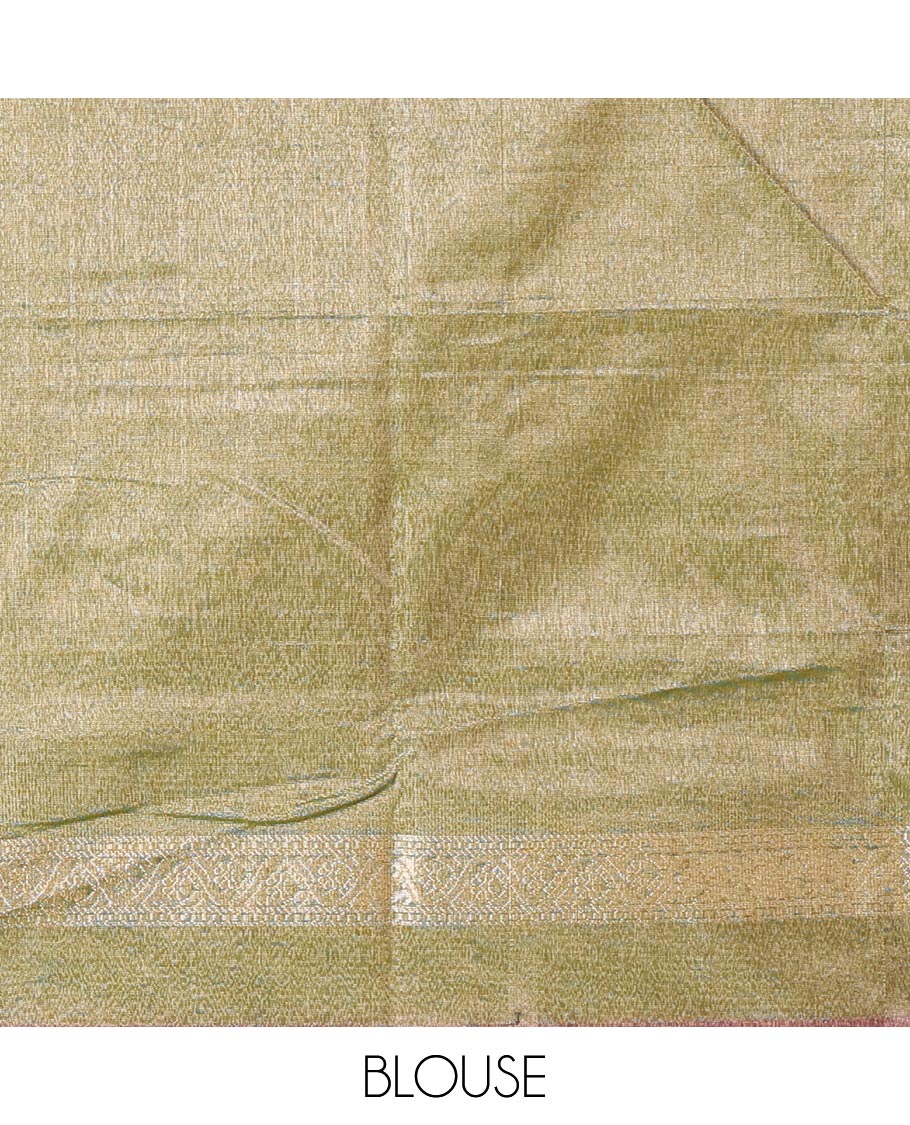 Gleaming rosewood color zari buttas semi-silk cotton saree, contrast zari woven border, and contrast intricate pallu