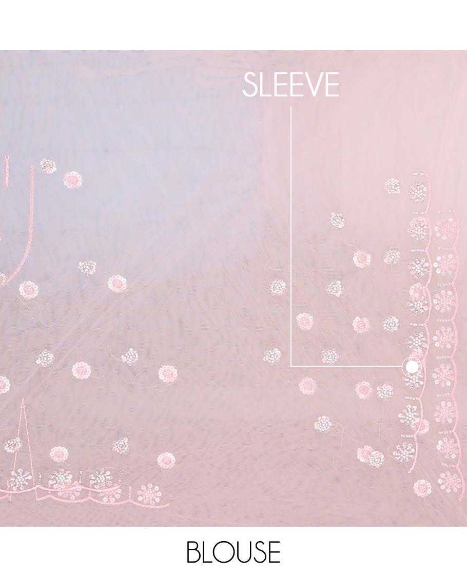 Baby pink scallop kardana & sequins embroidered designer saree, scallop kardana & sequins embroidered border