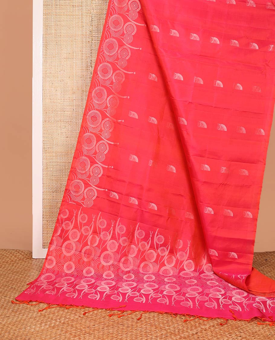 Red zari buttas soft silk saree, zari border, and pallu of intricate zari designs