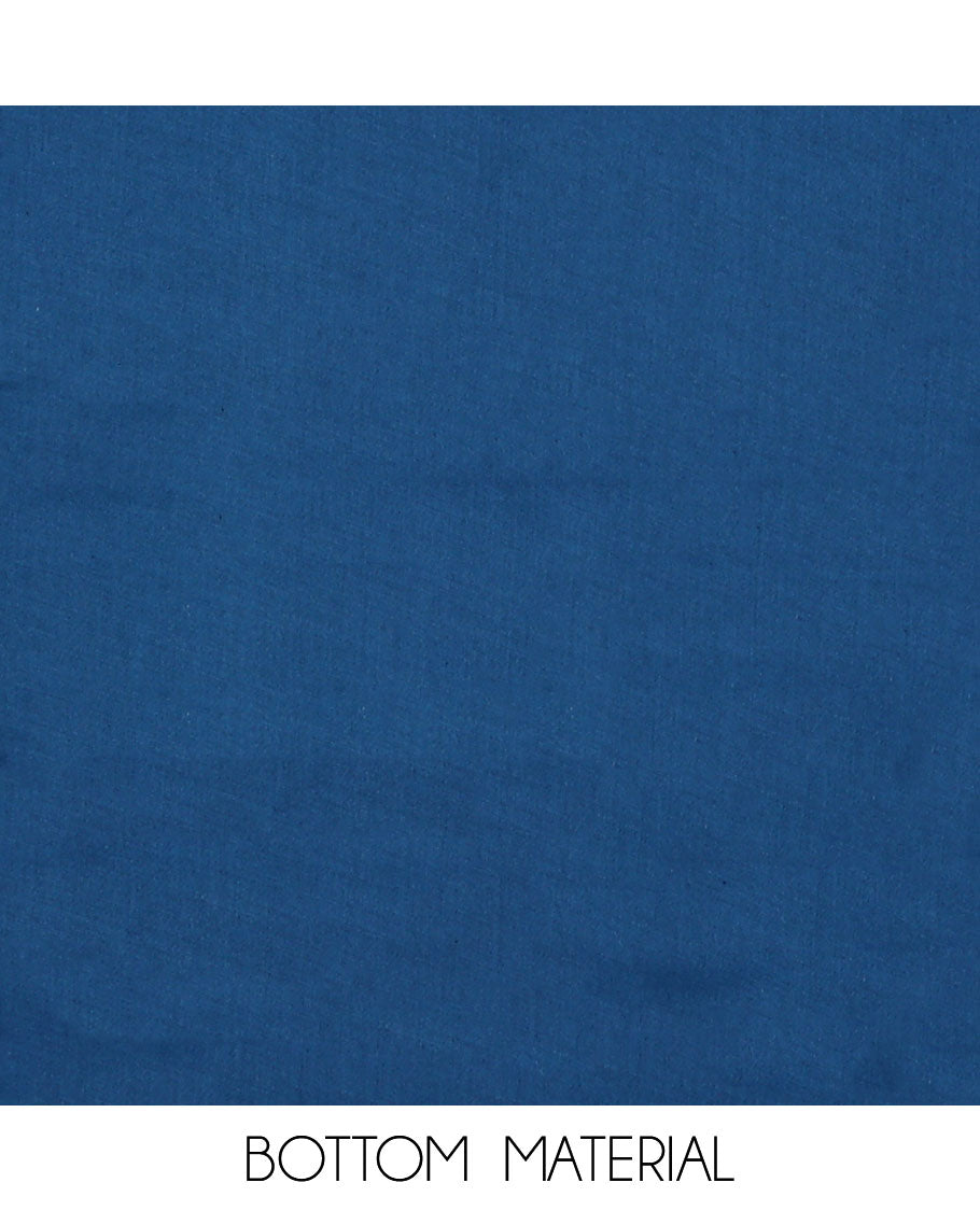 White and blue material chudidar set, floral print, cut work and embroidered top, contrast plain bottom, and sequins striped dupatta