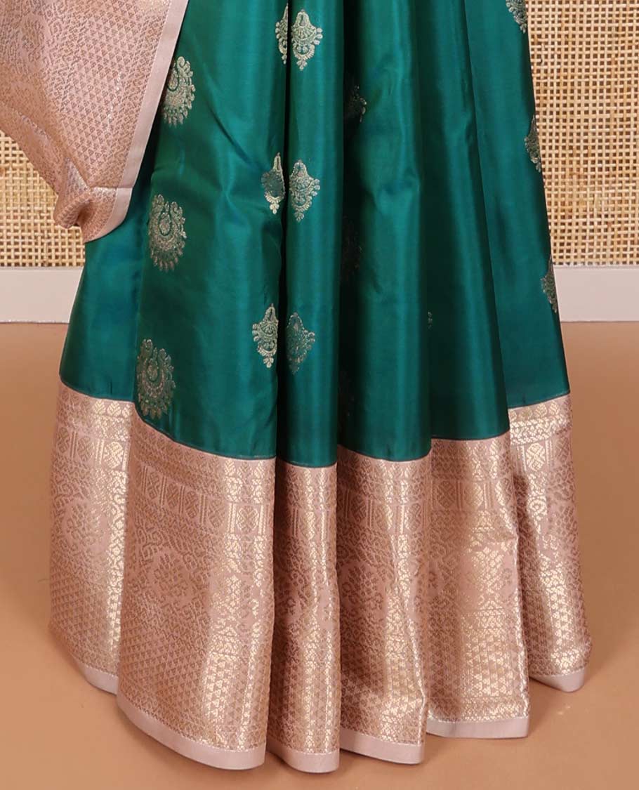 Green floral design design vasundhara elite silk saree with contrast intricate zari design border & checked floral design pallu