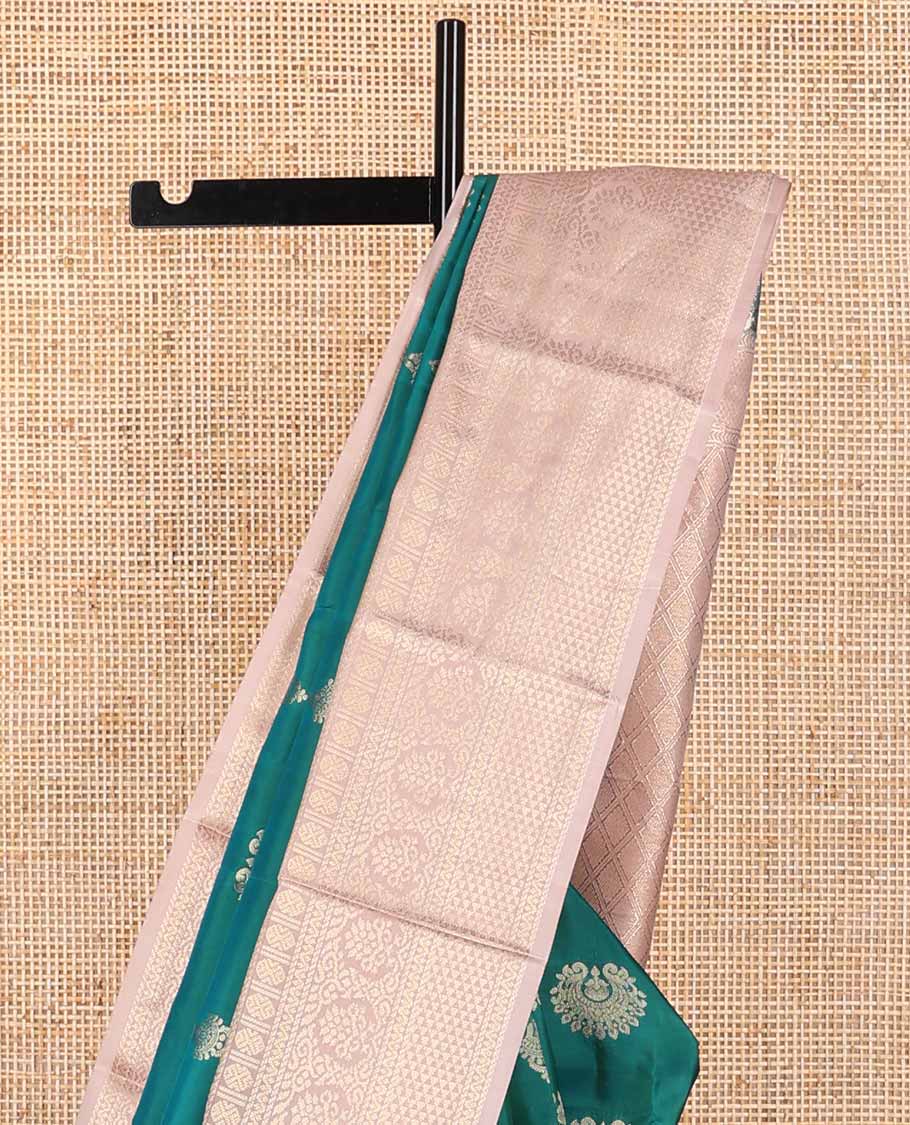 Green floral design design vasundhara elite silk saree with contrast intricate zari design border & checked floral design pallu