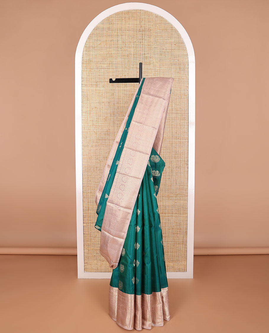 Green floral design design vasundhara elite silk saree with contrast intricate zari design border & checked floral design pallu