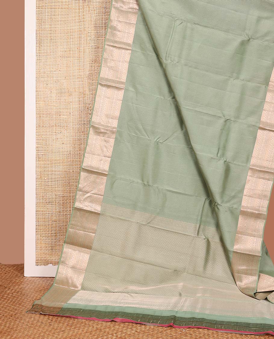 Green zari stripes Vasundhara silk mix saree, traditional zari design border, and intricate pallu