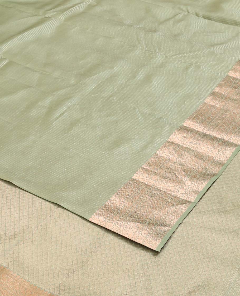 Green zari stripes Vasundhara silk mix saree, traditional zari design border, and intricate pallu